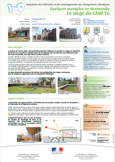 Adaptation des bâtiments et des aménagements aux changements climatiques : Quelques exemples en Normandie  Le siège du CAUE 76