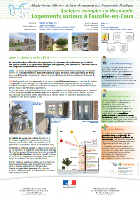Adaptation des bâtiments et des aménagements aux changements climatiques : Quelques exemples en Normandie  Logement sociaux à Fauville-en-Caux