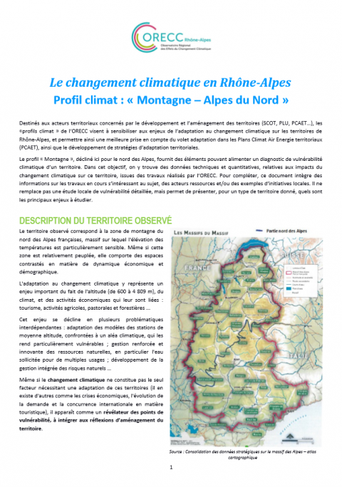 Le changement climatique en Rhône-Alpes. Profil climat : « Montagne – Alpes du Nord »