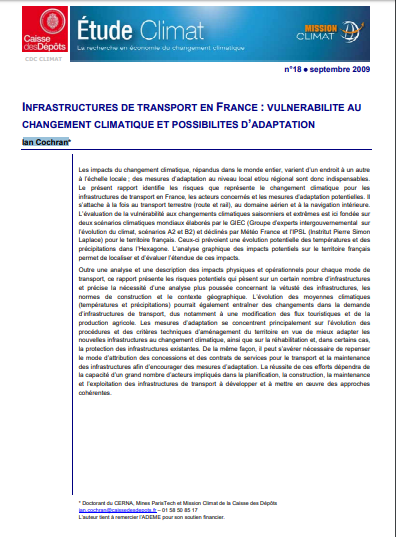 Infrastructures de transport en France : Vulnérabilité au changement climatique et possibilités d'adaptation