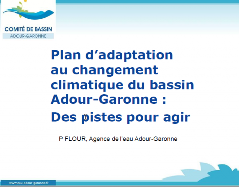 Plan d’adaptationau changement climatique du bassin Adour-Garonne : Des pistes pour agir P FLOUR, Agence de l’eau Adour-Garonne
